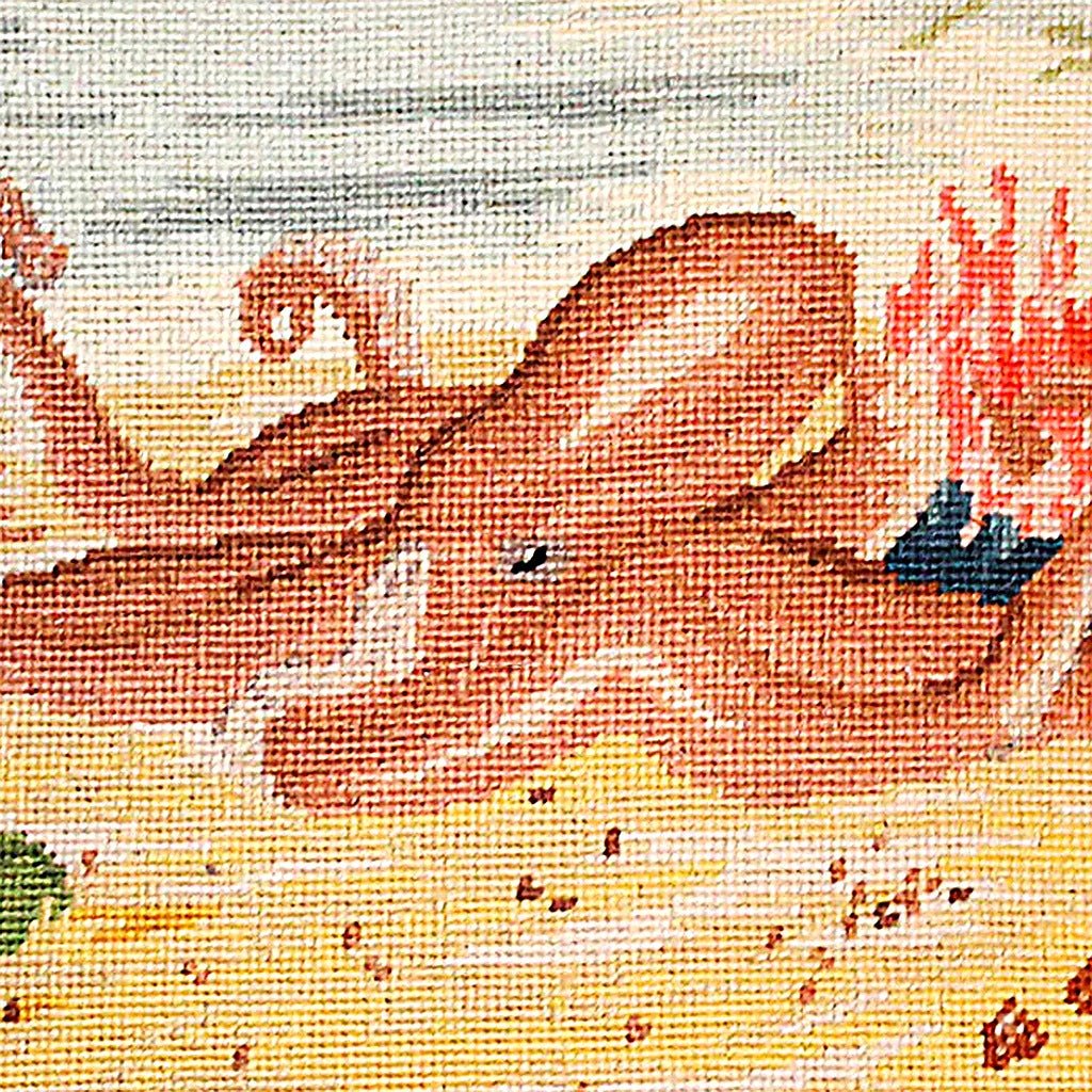 Octopus Nautical Coastal pillow fabric closeup showing hand-embroidered needlepoint wool texture and color detail