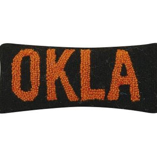 Oklahoma Black/Orange Hooked Wool Throw Pillow, close-up detail