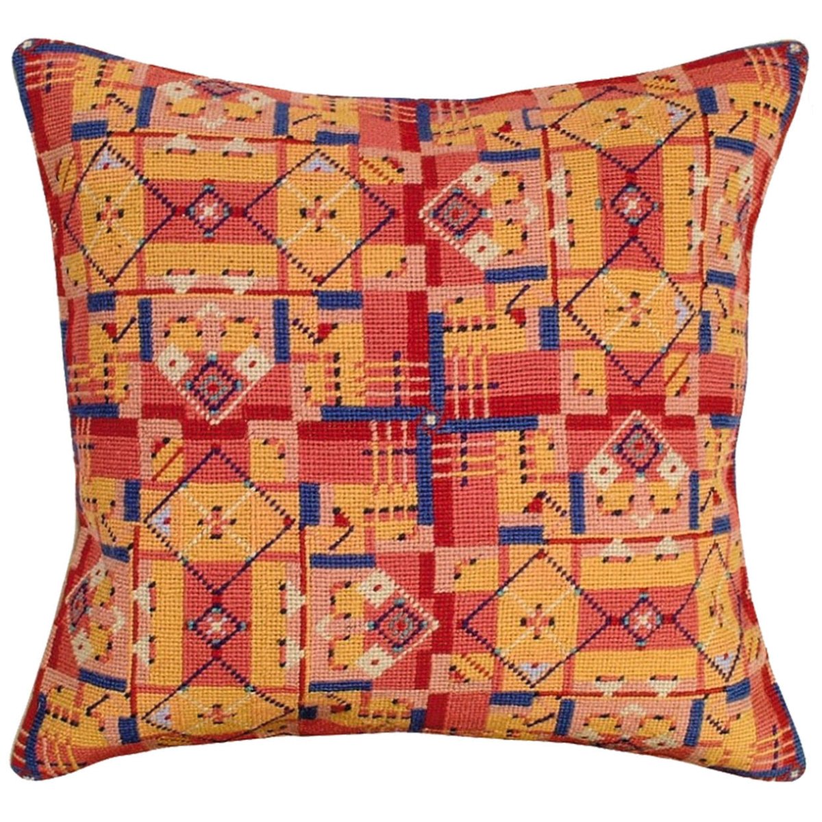 Orange Van Campen needlepoint throw pillow with rustic lodge-style design