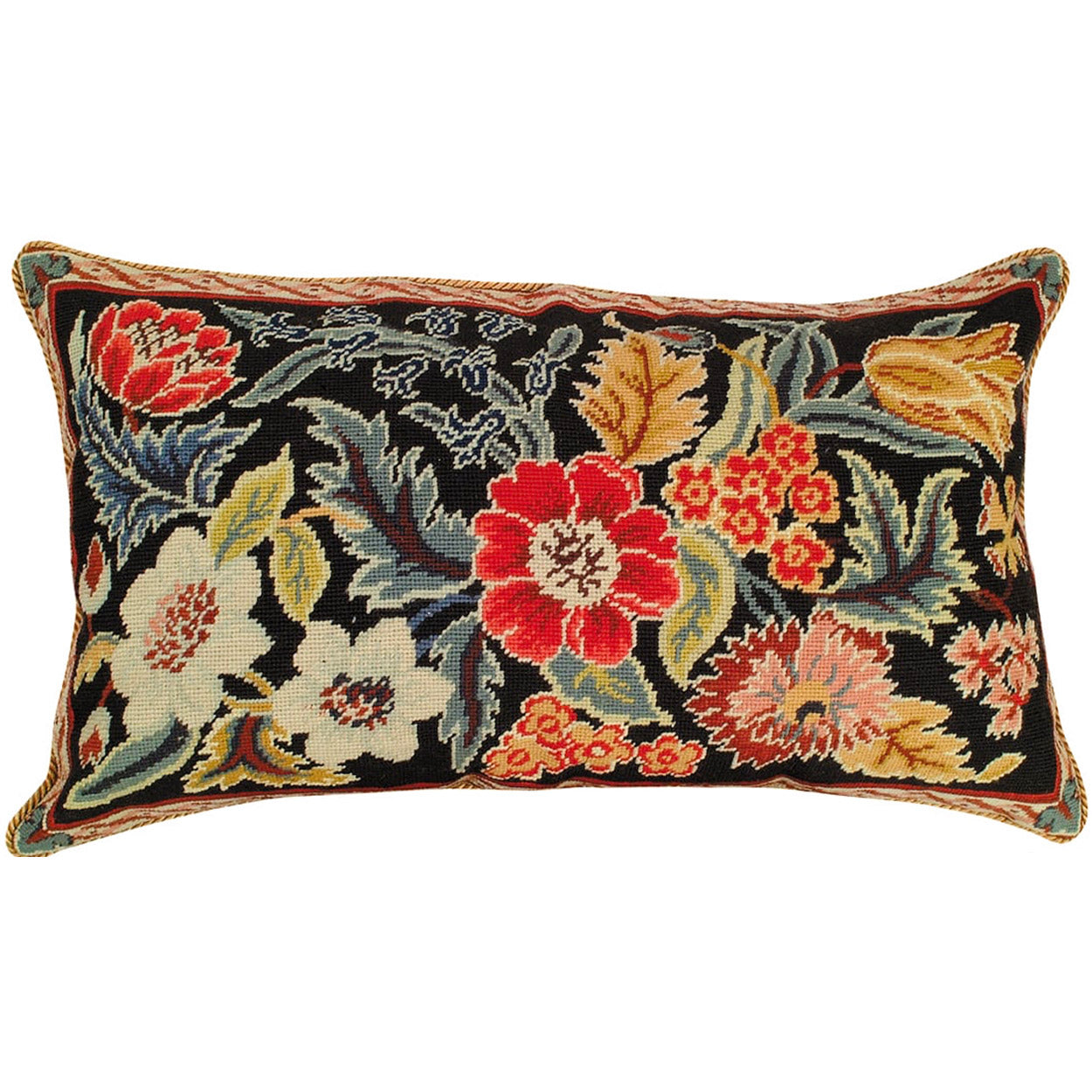 Orvieto Rich needlepoint throw pillow with botanical floral design