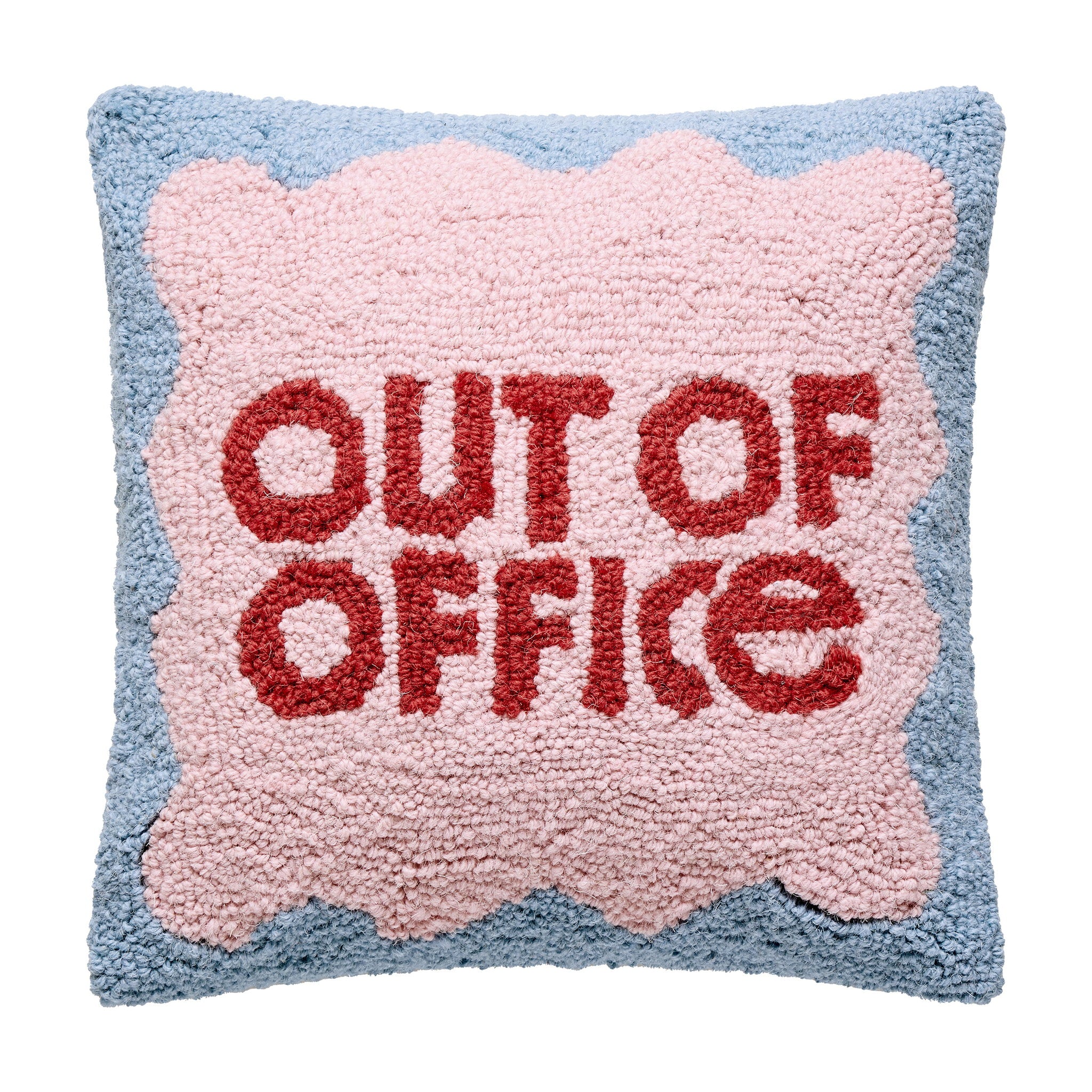 Out of Office Hooked Wool Throw Pillow, 14x14 inch, front view