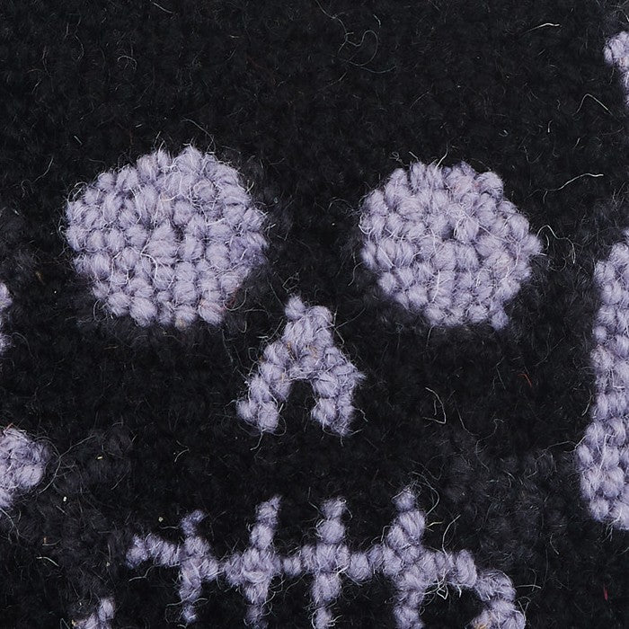 Pastel Skull Hooked Wool Halloween Throw Pillow, close-up detail