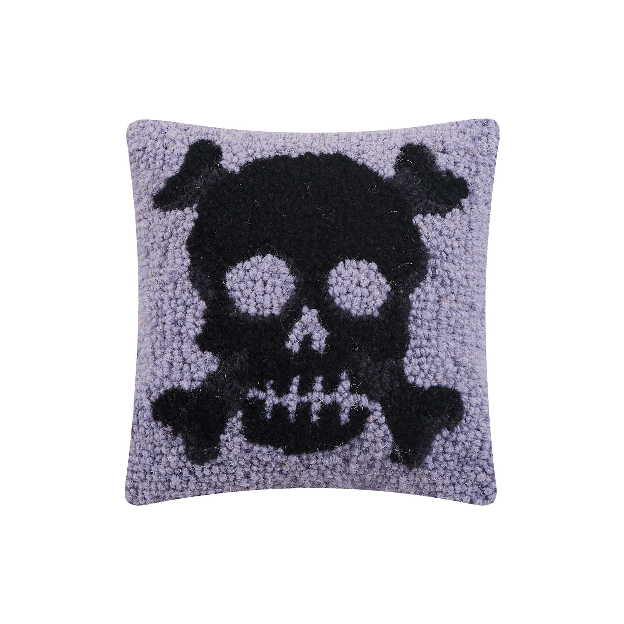Pastel Skull Hooked Wool Halloween Throw Pillow, 8x8 inch, front view