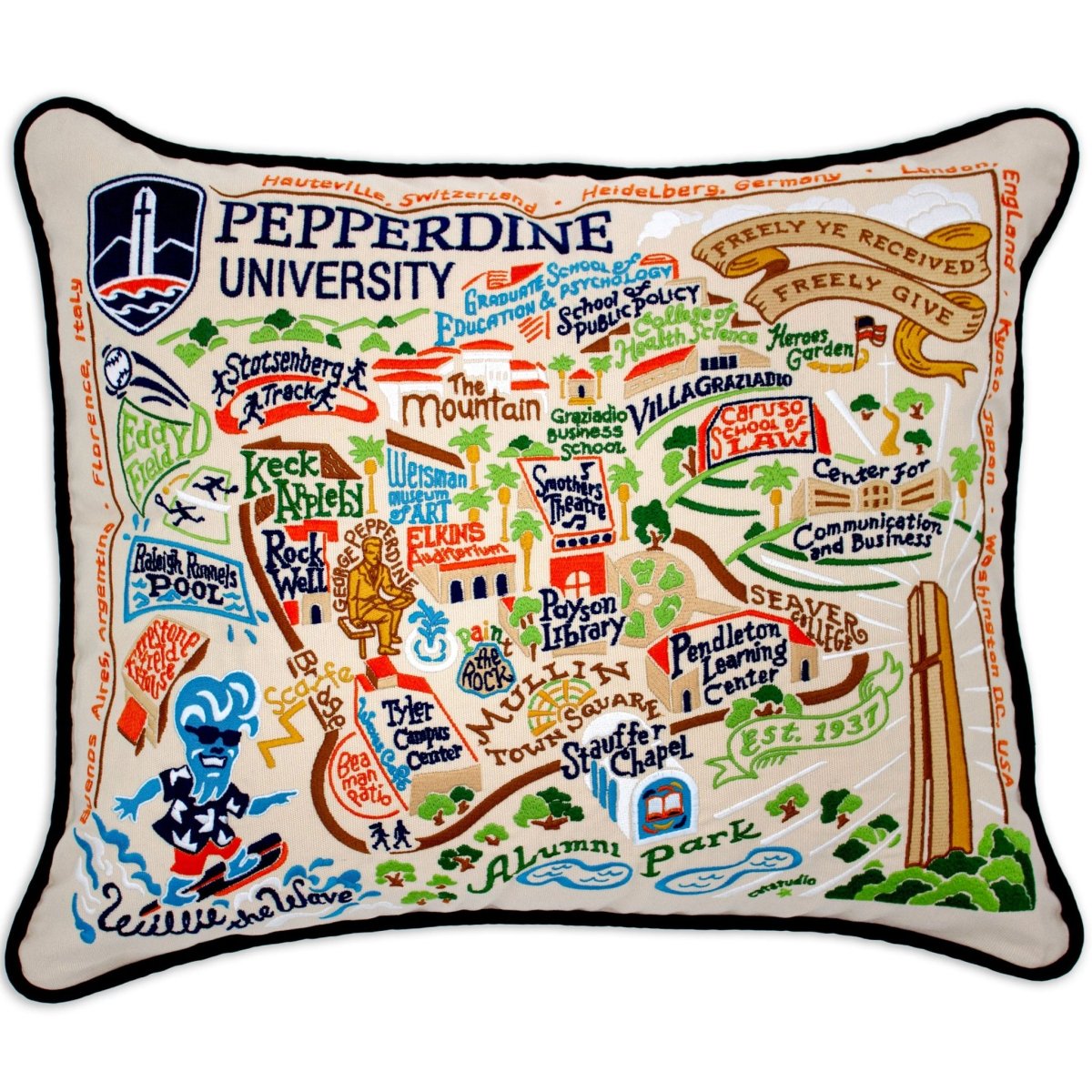 pepperdine university waves throw pillow embroidered college pillow