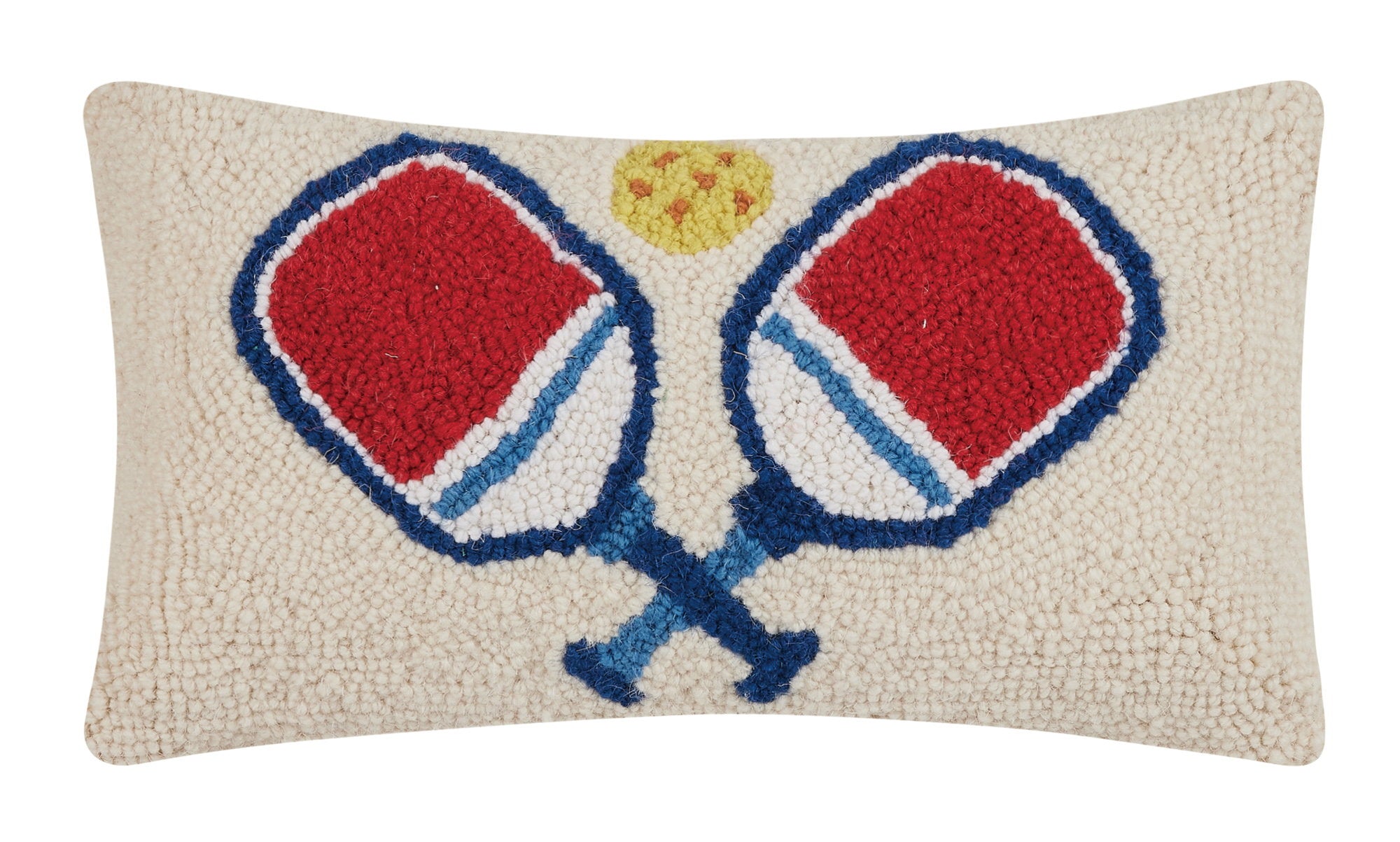 Pickleball Hooked Wool Throw Pillow, 9x16 inch, front view