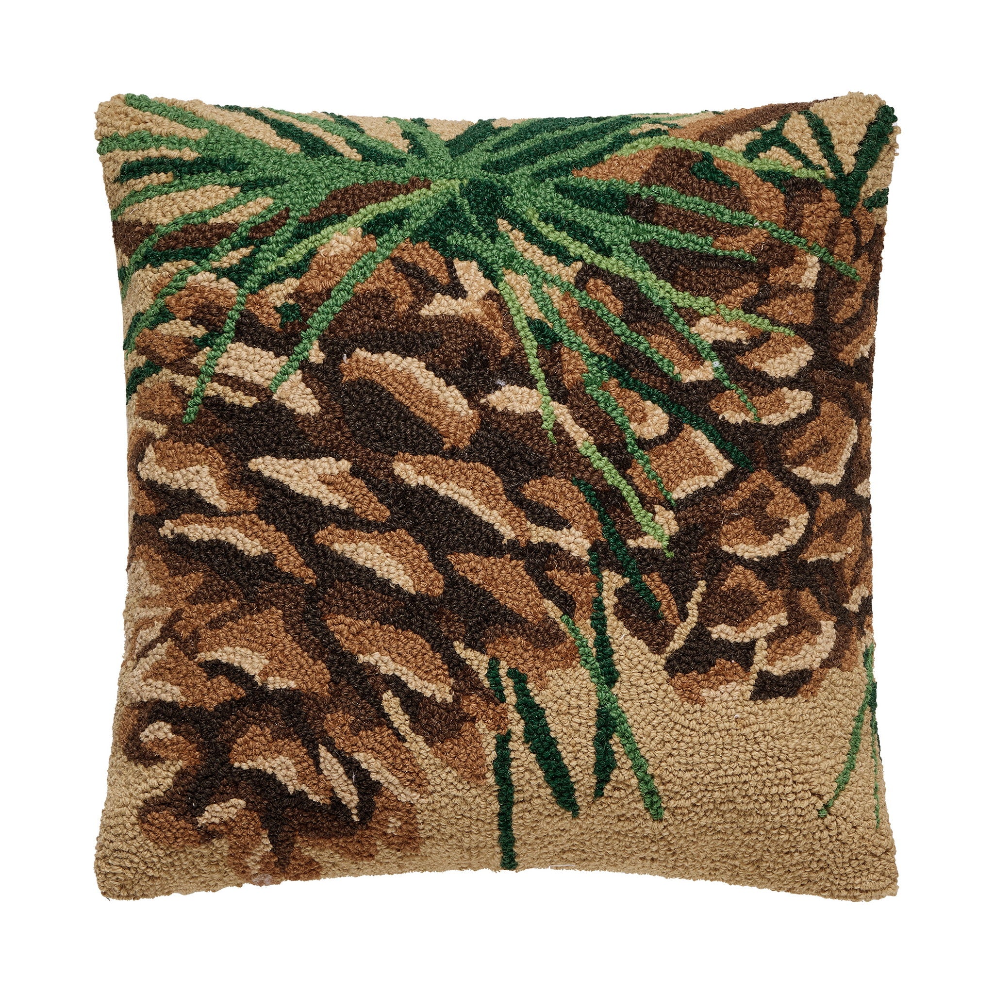 Pine Hooked Wool Throw Pillow, 18x18 inch, front view