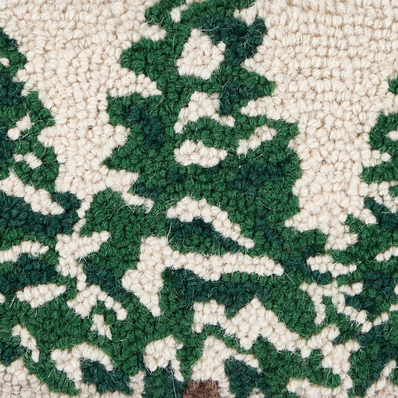 Pine Trees Trio Hooked Wool Christmas Throw Pillow, close-up detail
