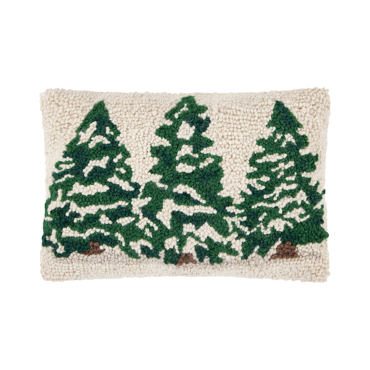 Pine Trees Trio Hooked Wool Christmas Throw Pillow, 8x12 inch, front view