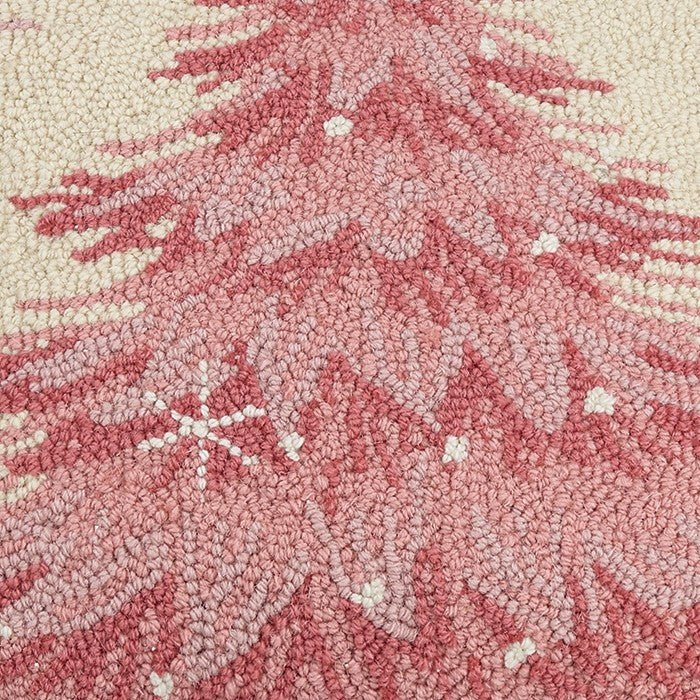 Pink Christmas Tree Hooked Wool Throw Pillow, close-up detail