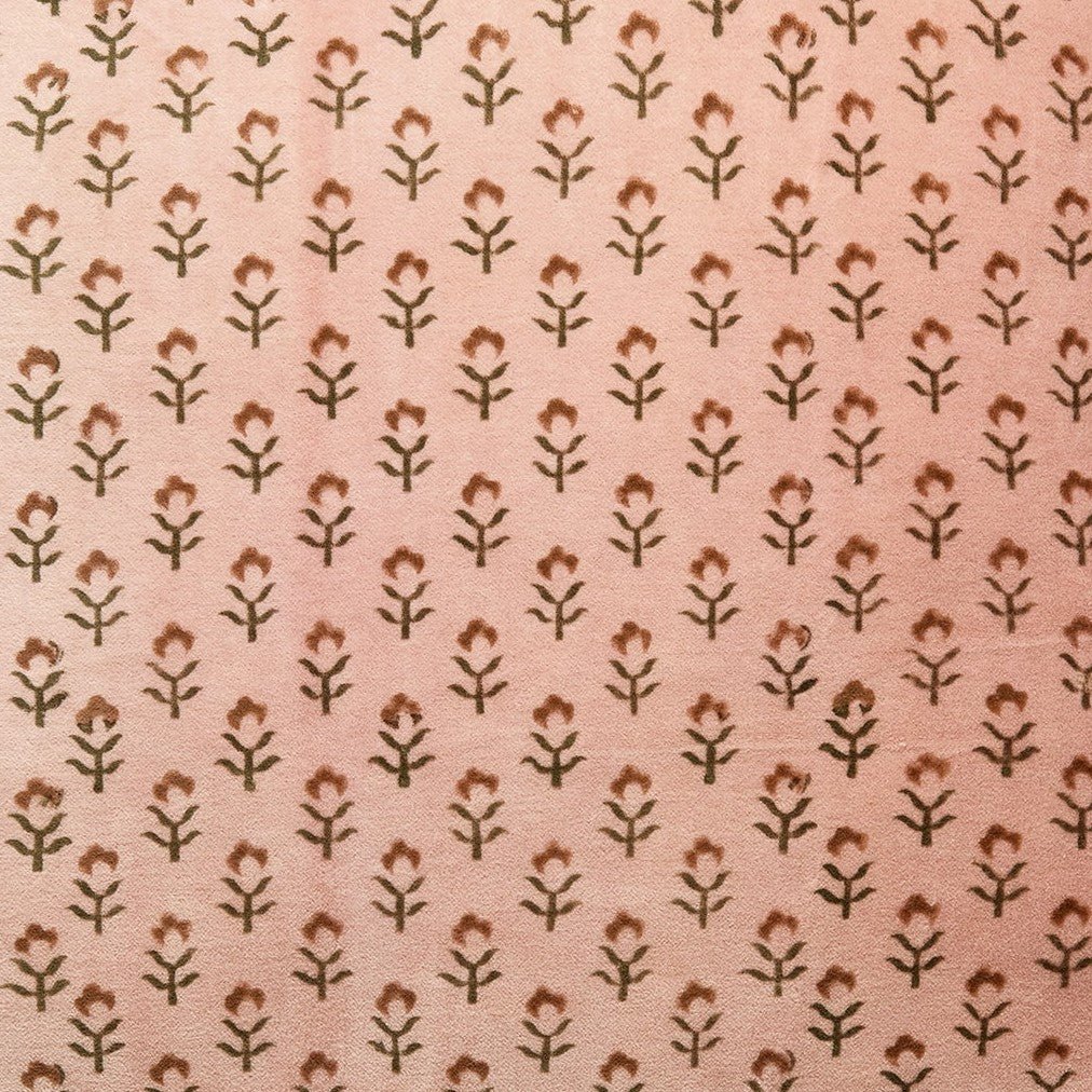 Closeup of Pink Ditsy Floral Printed Throw Pillow showing print and fabric detail