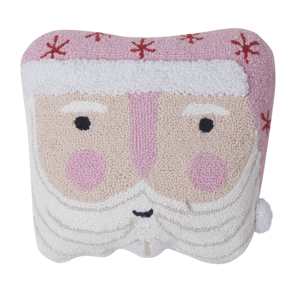 Pink Hat Santa Shaped Hooked Wool Christmas Throw Pillow, 14x16 inch, front view