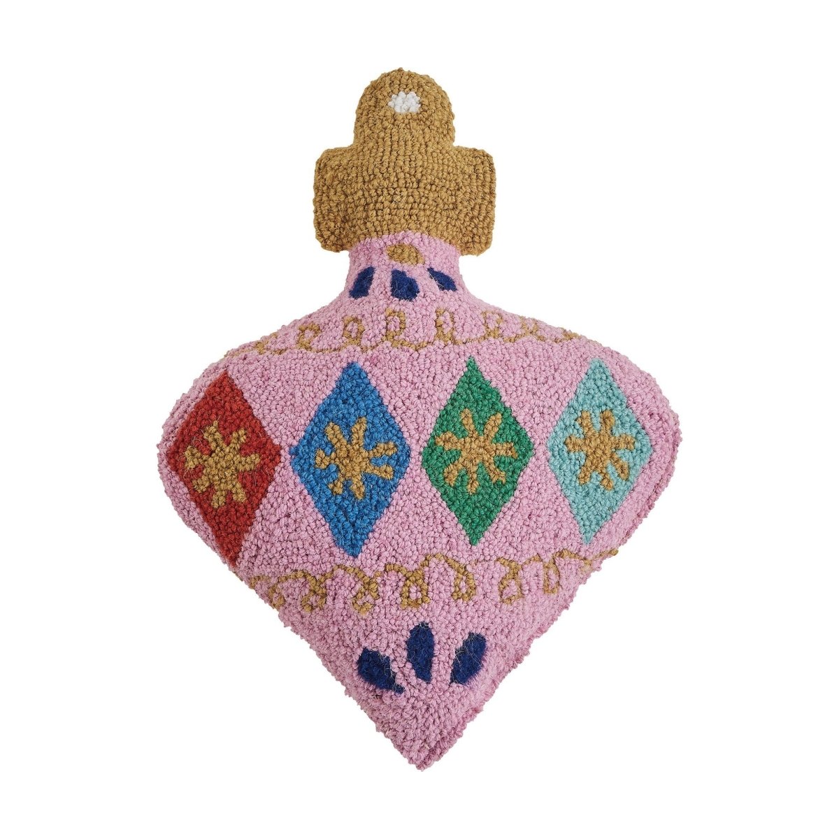 Pink Shaped Hooked Wool Christmas Throw Pillow, 14x18 inch, front view
