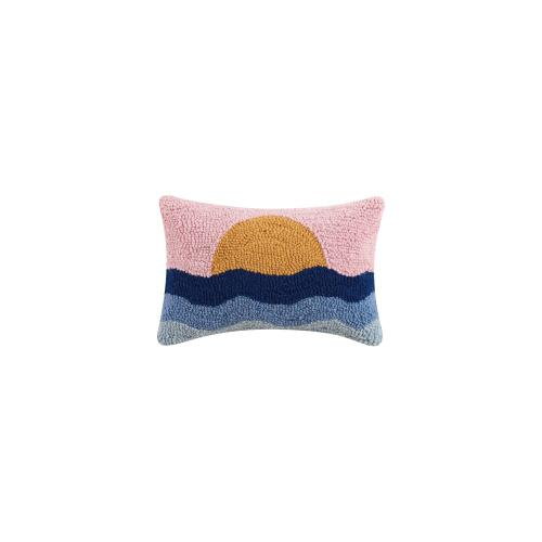 Pink Sky Coastal Sunset Hooked Wool Throw Pillow, 8x12 inch, front view