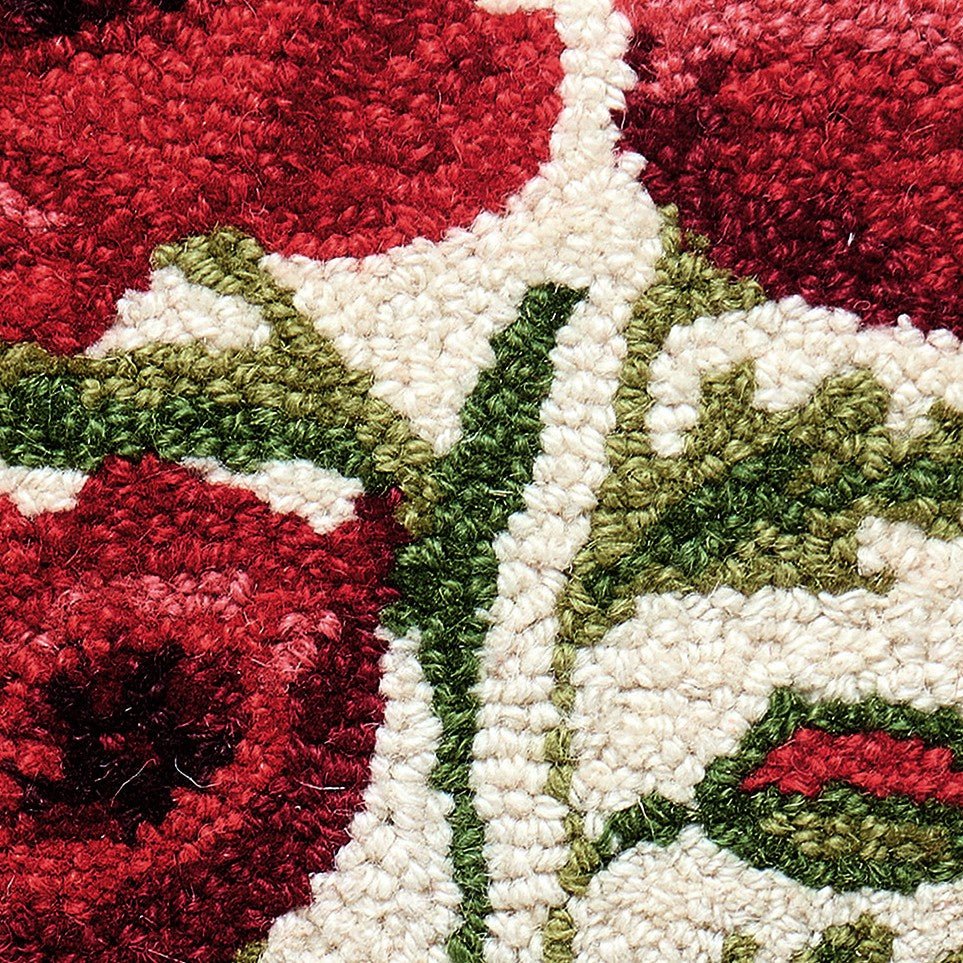 Poppies Hooked Wool Throw Pillow, close-up detail