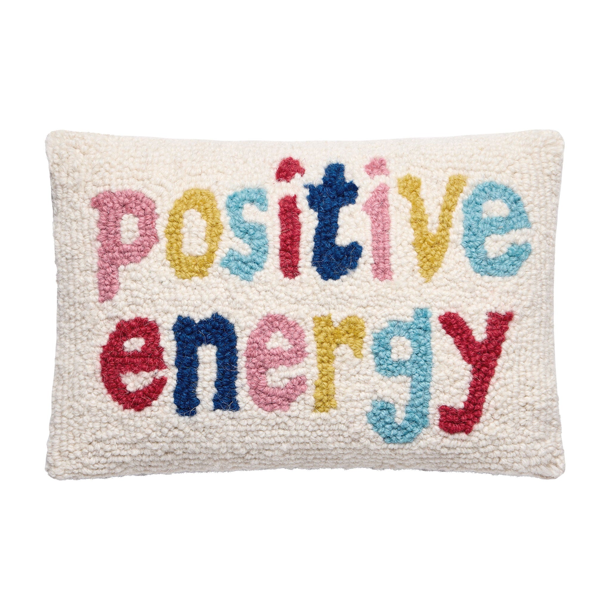 Positive Energy Hooked Wool Throw Pillow, 8x12 inch, front view
