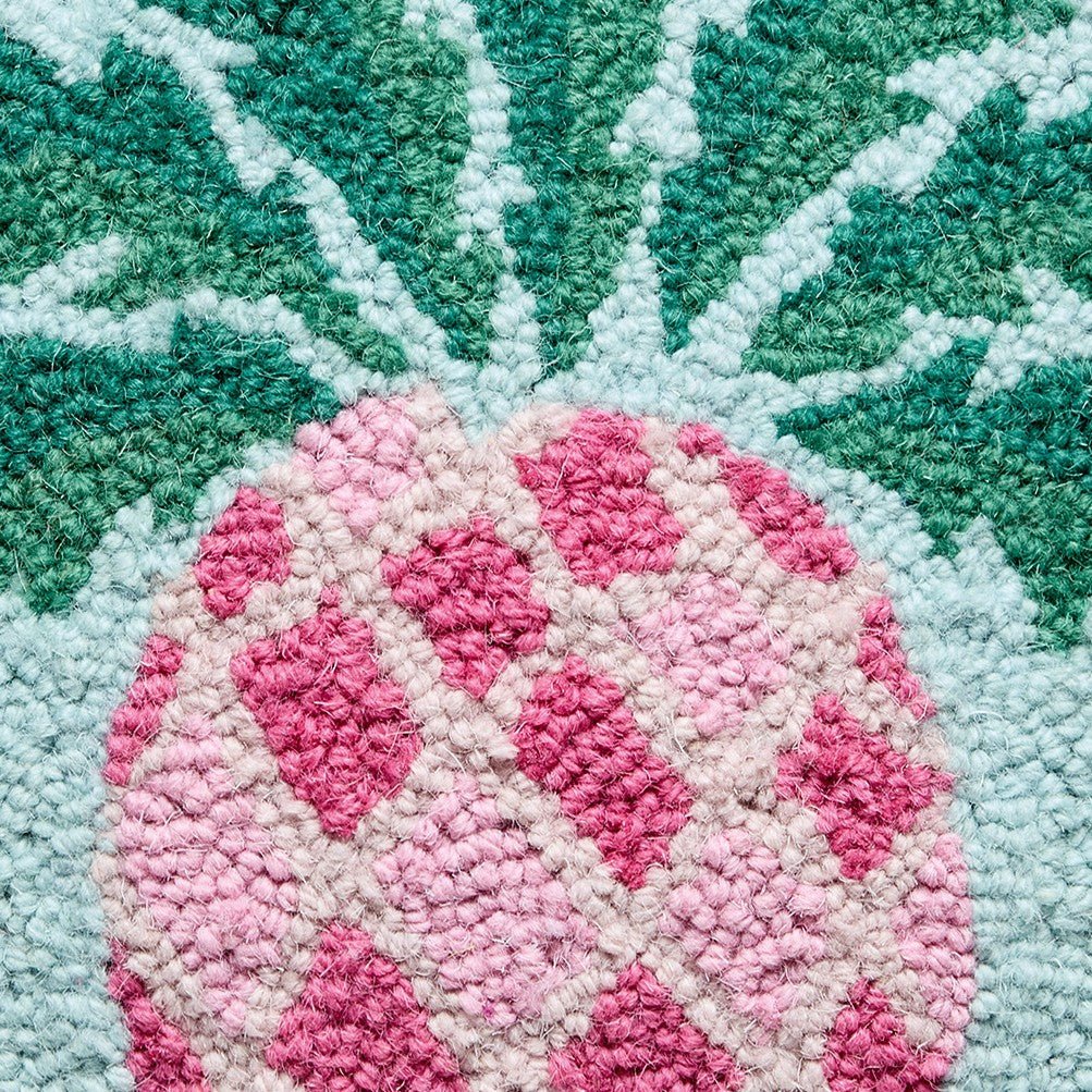 Preppy Pineapple Hooked Wool Throw Pillow, close-up detail