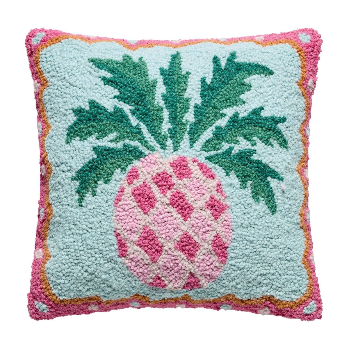 Preppy Pineapple Hooked Wool Throw Pillow, 14x14 inch, front view