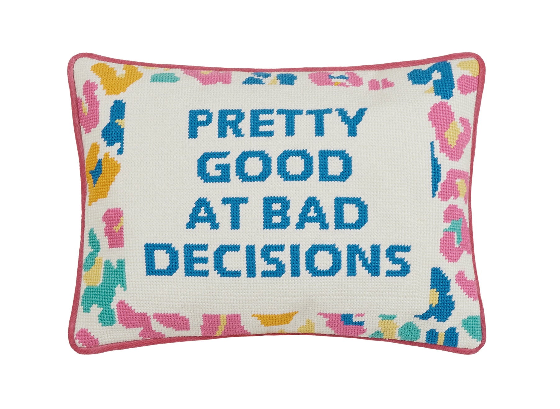 Pretty Good Embroidered Needlepoint Throw Pillow, 10x14 inch, front view