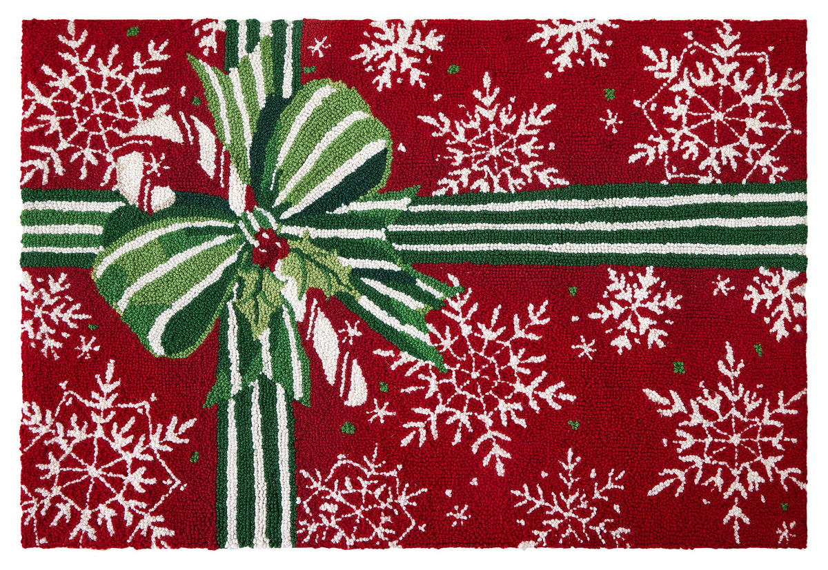Pretty Present Hooked Wool Christmas Rug, 2x3 feet, front view