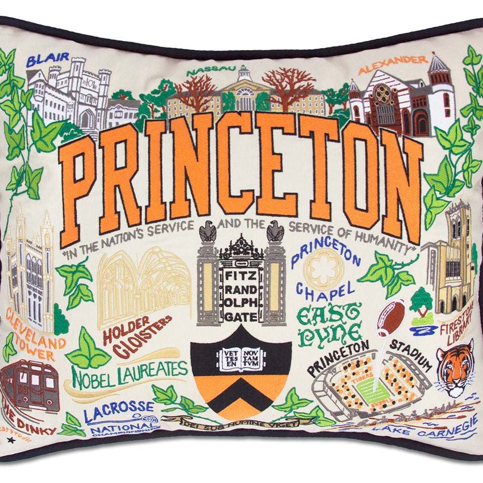 Princeton University Tigers hand-embroidered throw pillow featuring school colors and mascot imagery