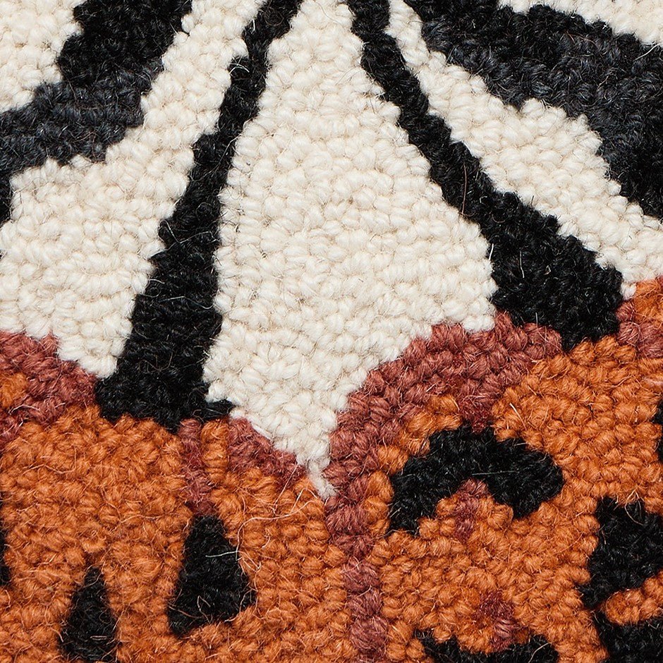 Pumpkin Cherries Hooked Wool Fall Harvest Throw Pillow, close-up detail