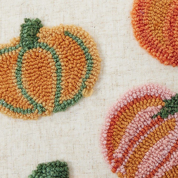 Pumpkins All Over Hooked Throw Pillow, close-up detail