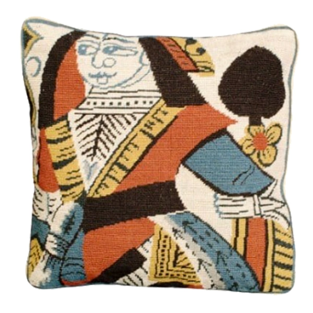 Queen of Spades Playing Card needlepoint throw pillow with artisan decorative design