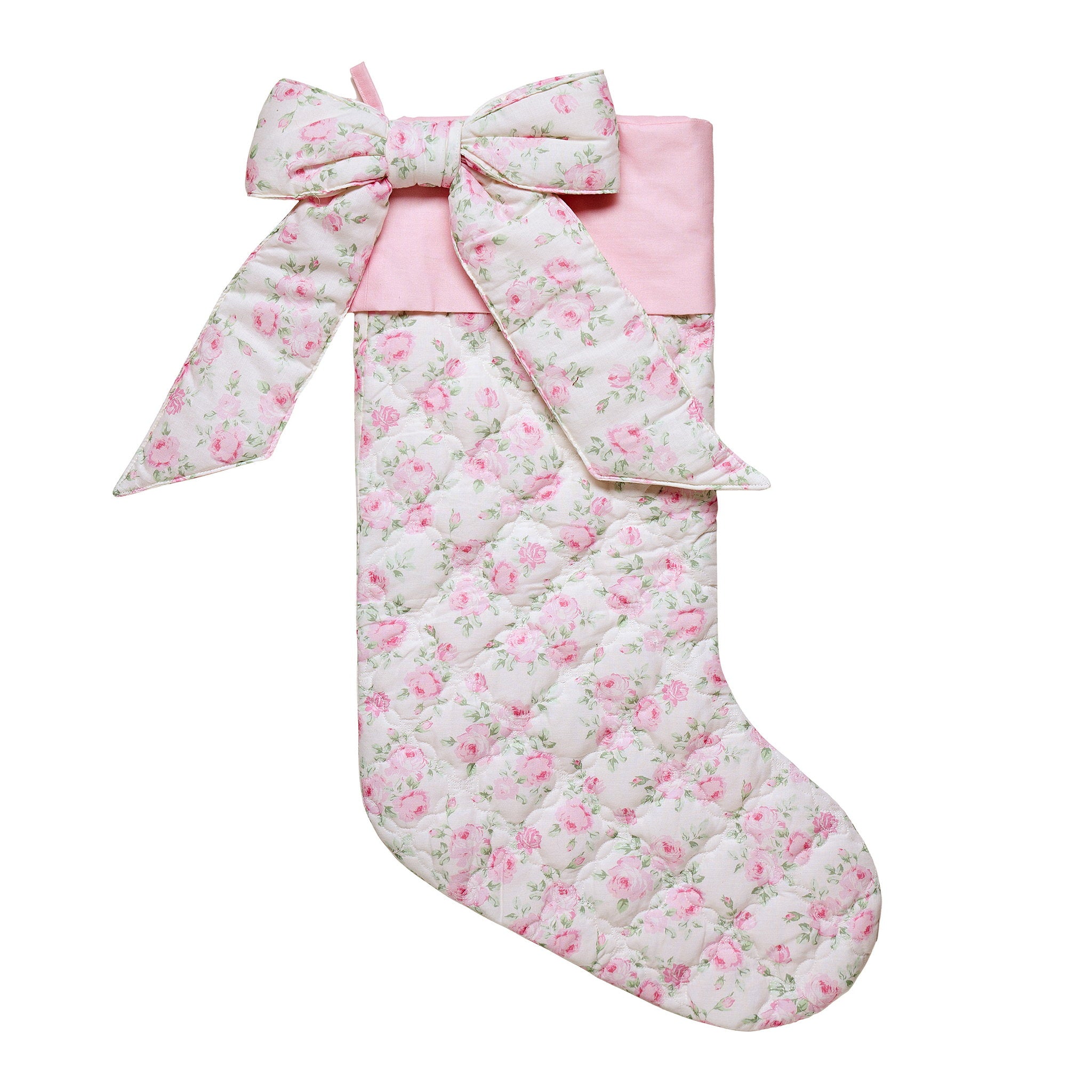 Quilted Marcella Bow Christmas Stocking, 15x25 inch, front view