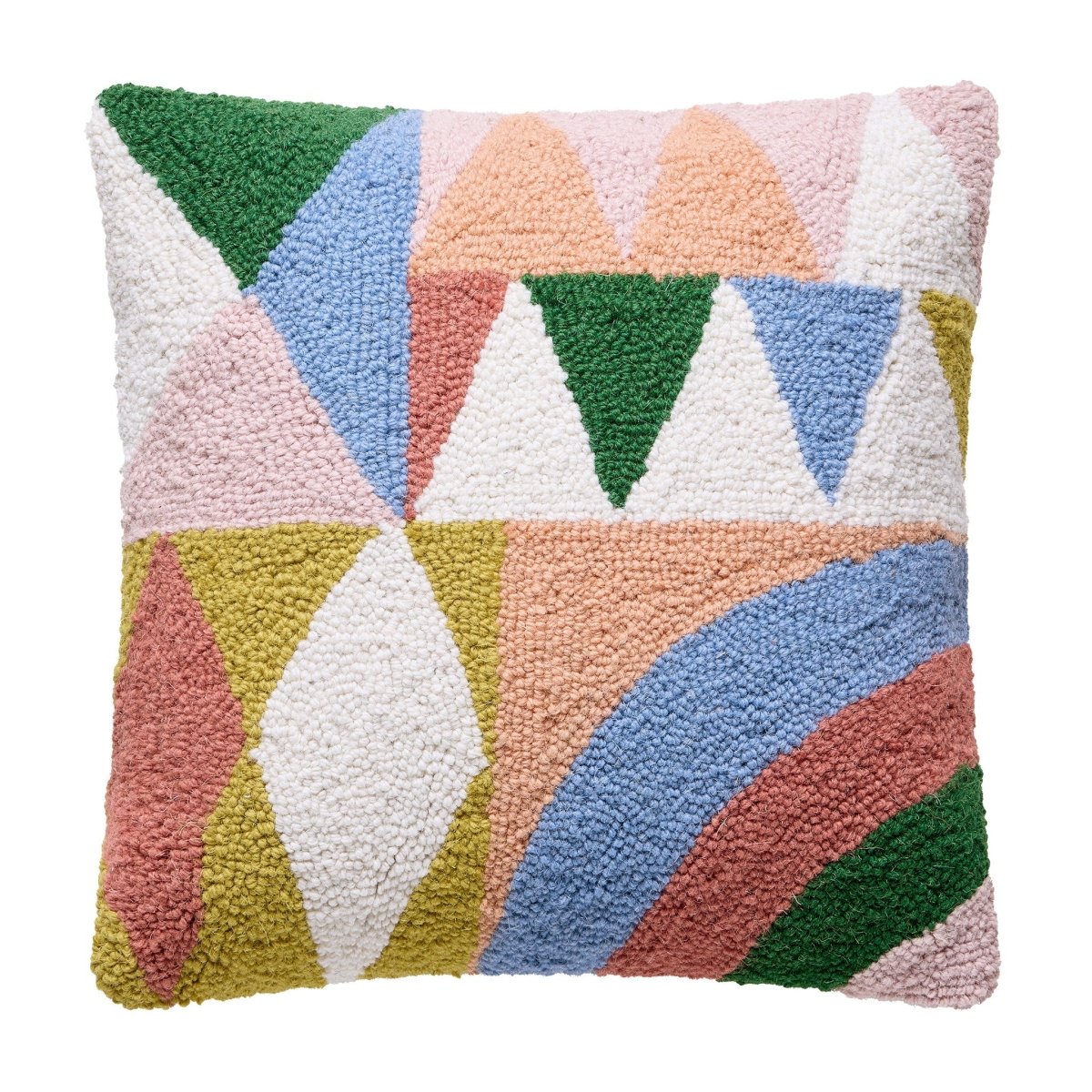 Rainbow Collage Hooked Wool Throw Pillow, 16x16 inch, front view