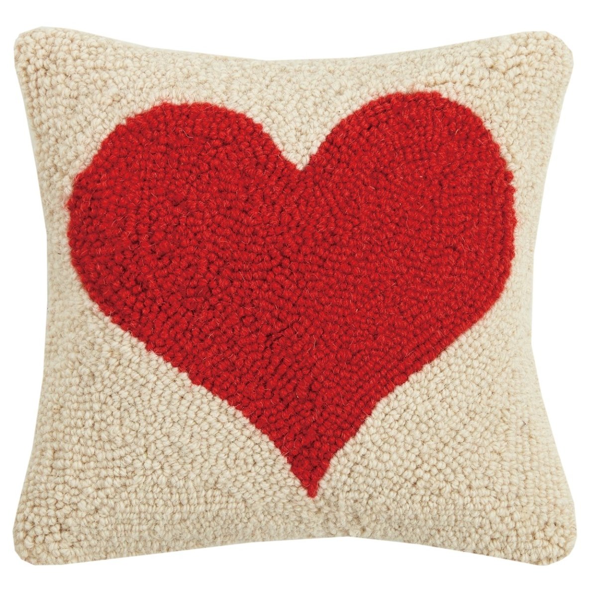 Red Heart Valentine Wool Hooked Throw Pillow, 10x10 inch, front view
