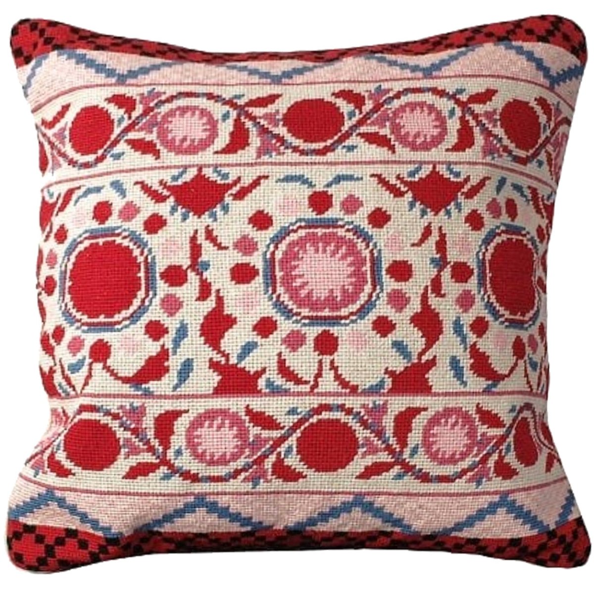 Red Pattern Artistic Designer needlepoint throw pillow with artisan decorative design
