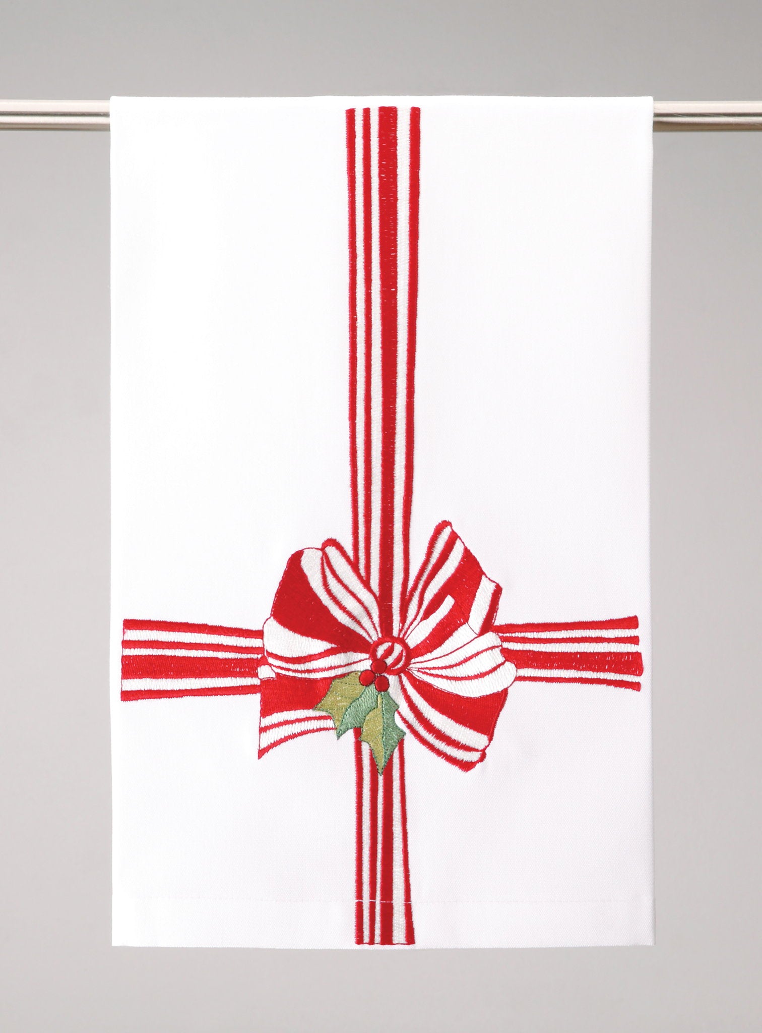 Red Ribbon Christmas Kitchen Towel, 16x25 inch, front view
