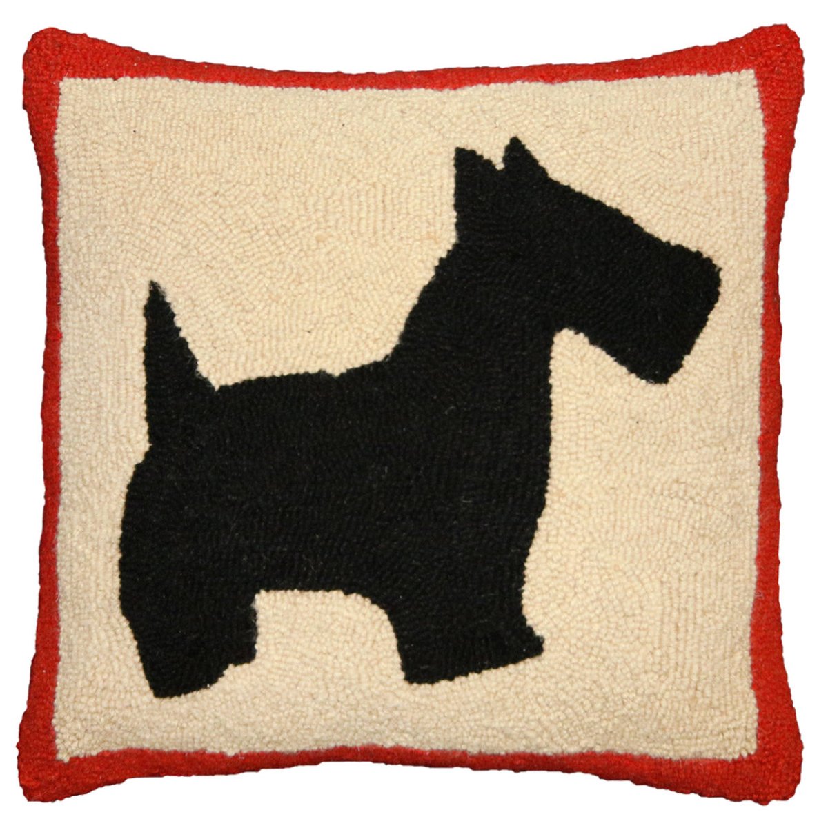 Red Scottish Terrier hooked wool throw pillow with artisan decorative design
