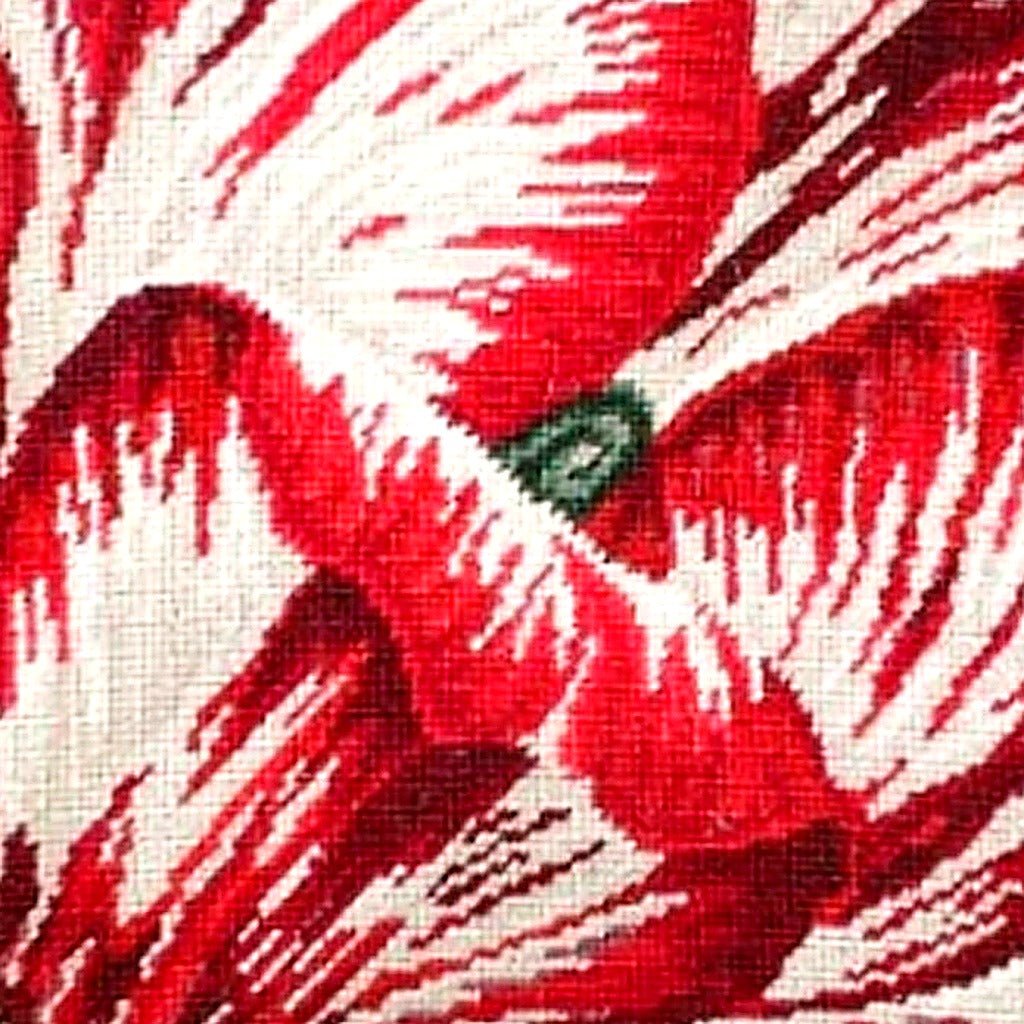 Red Tulip Spring Floral pillow fabric closeup showing hand-embroidered needlepoint wool texture and color detail