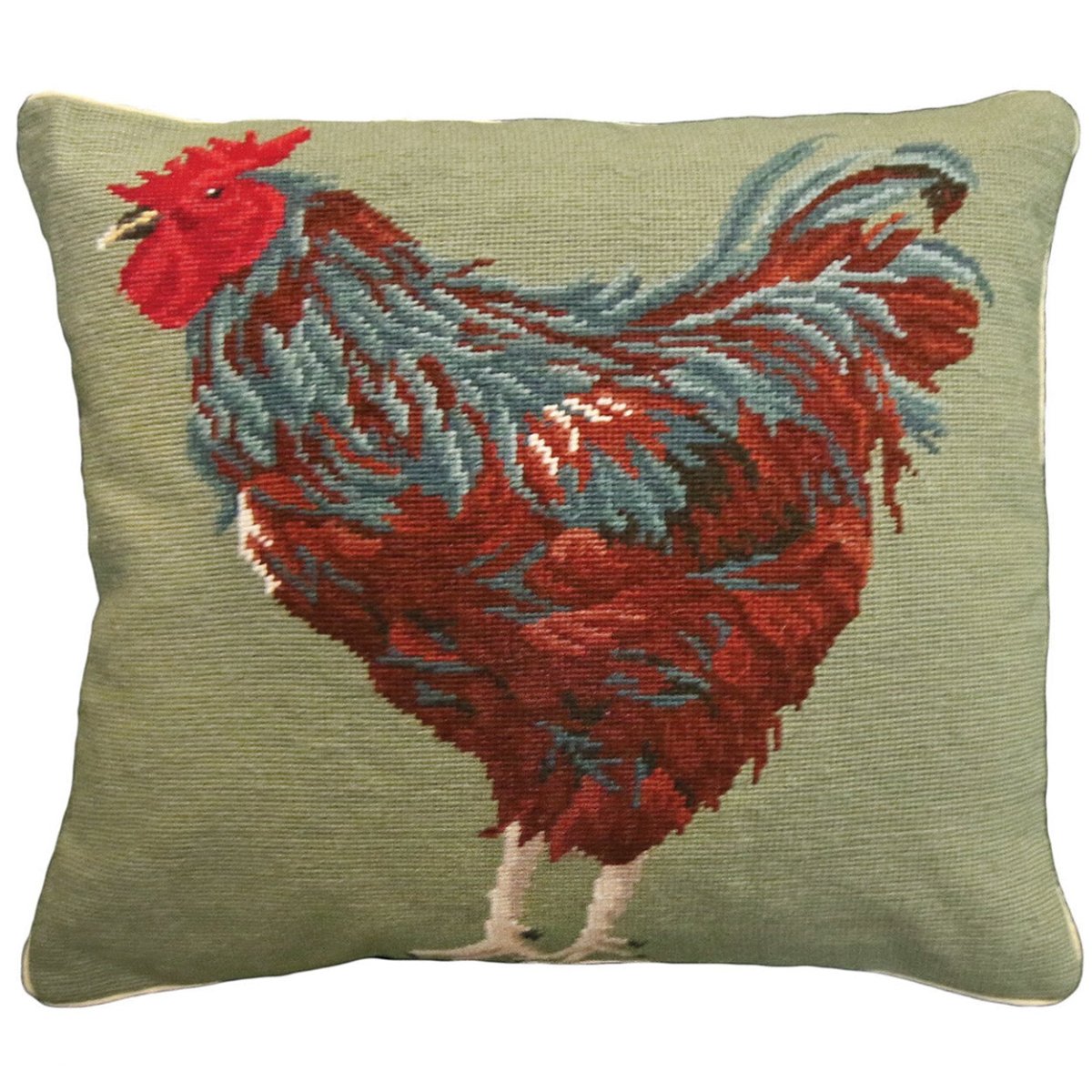 Rhode Island Red Chicken needlepoint throw pillow with artisan decorative design
