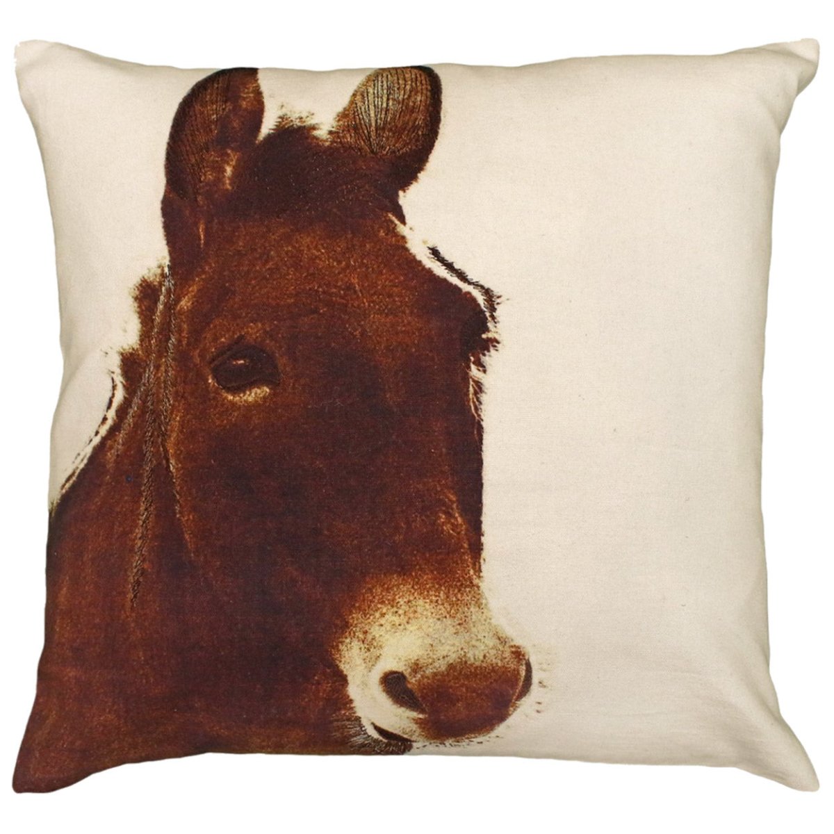 Brown Donkey Farm needlepoint throw pillow with rustic lodge-style design