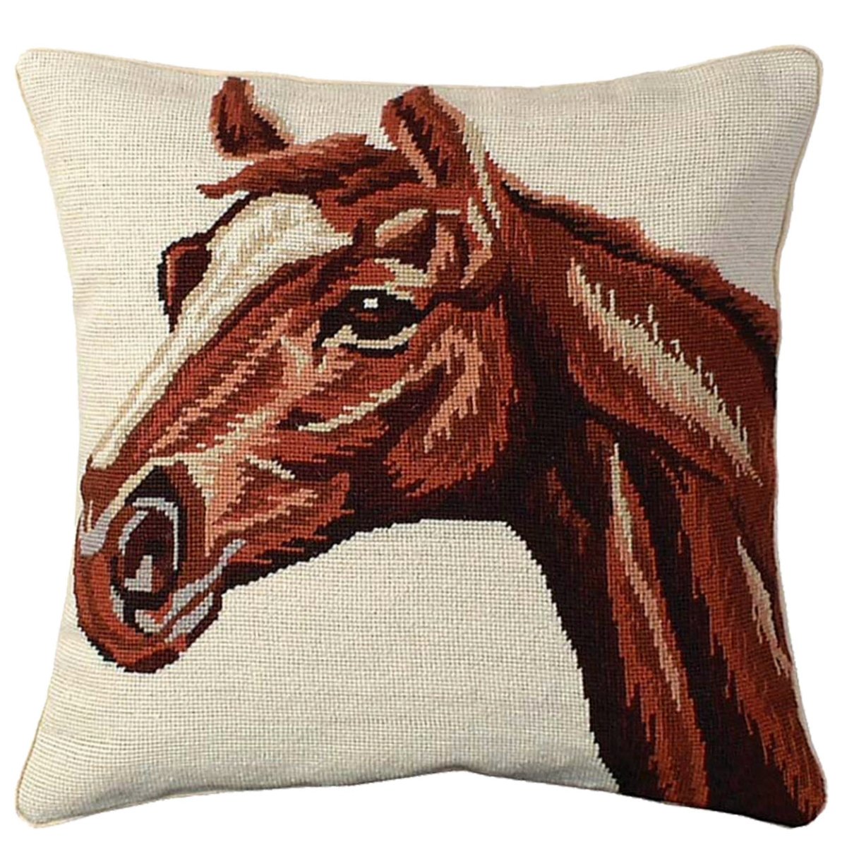 Red Equestrian Horse needlepoint throw pillow with rustic lodge-style design