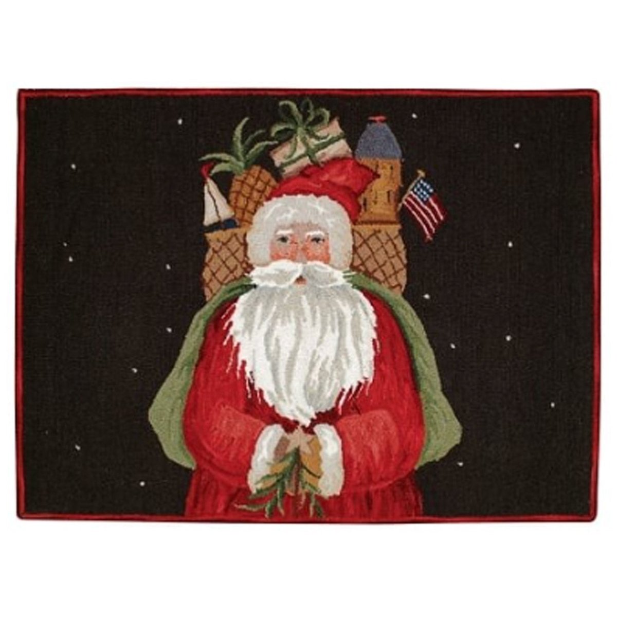 Santa Claus Gifts needlepoint accent rug with festive holiday seasonal design