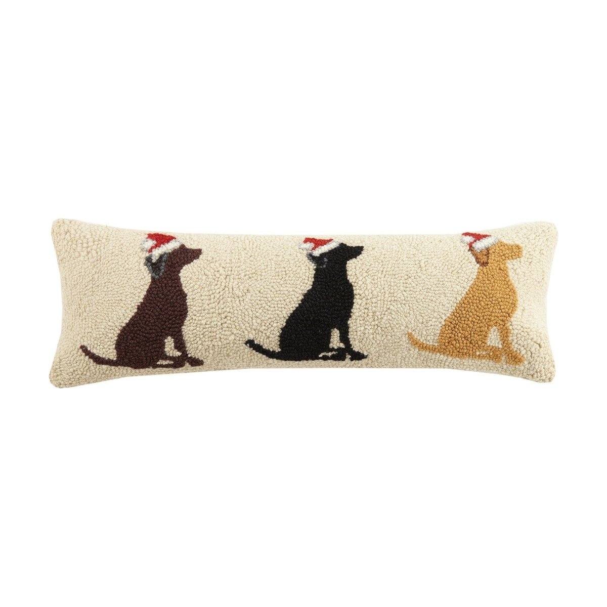 Santa Labs Hooked Wool Christmas Throw Pillow, 8x24 inch, front view