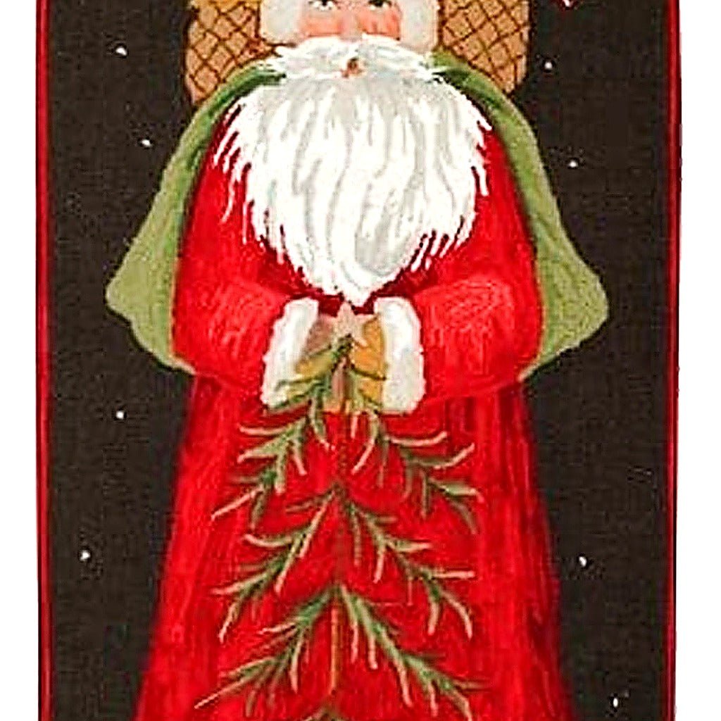 Santa with Gifts rug texture closeup showing hand-stitched needlepoint wool fiber detail