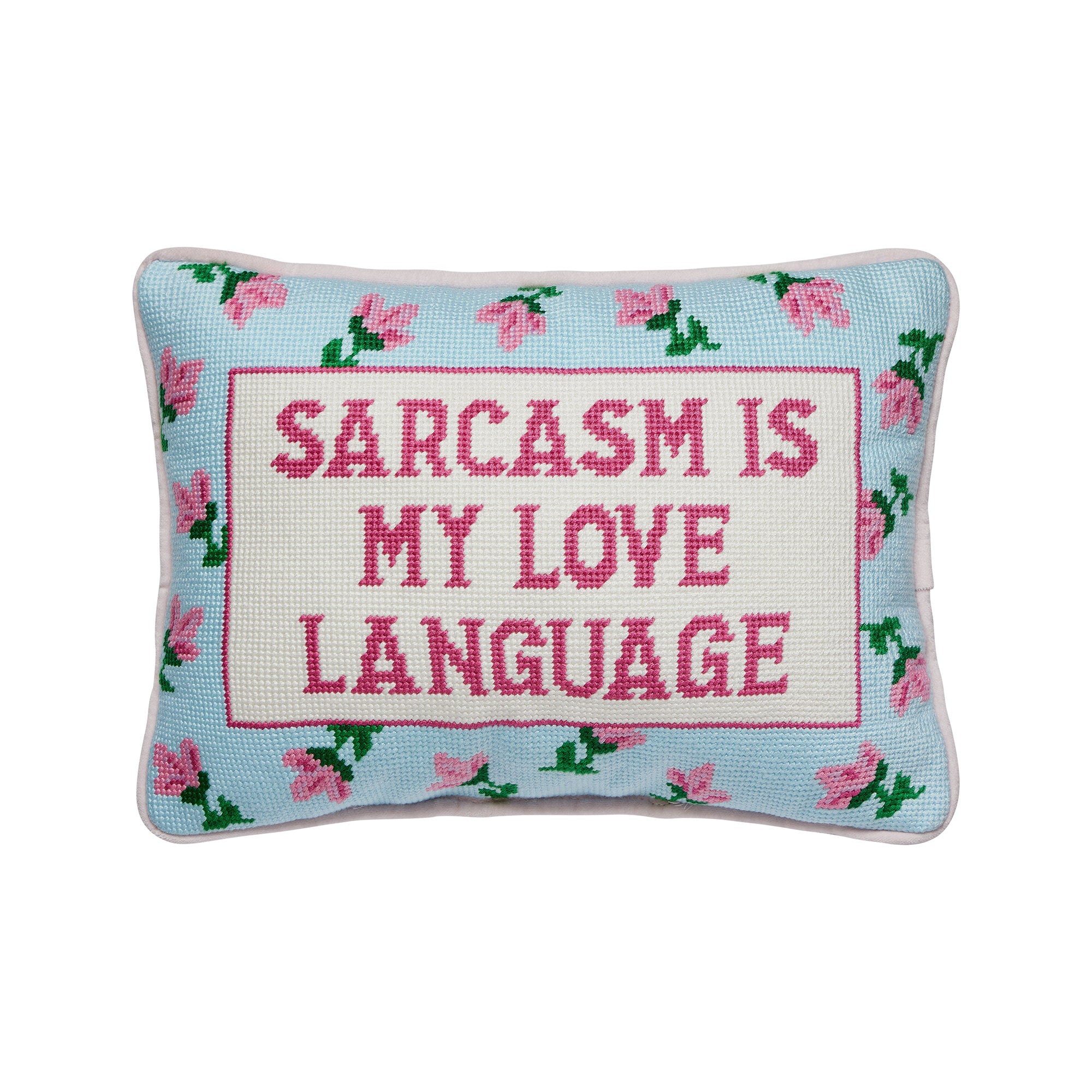 Sarcasm's My Love Embroidered Needlepoint Throw Pillow, 10x14 inch, front view