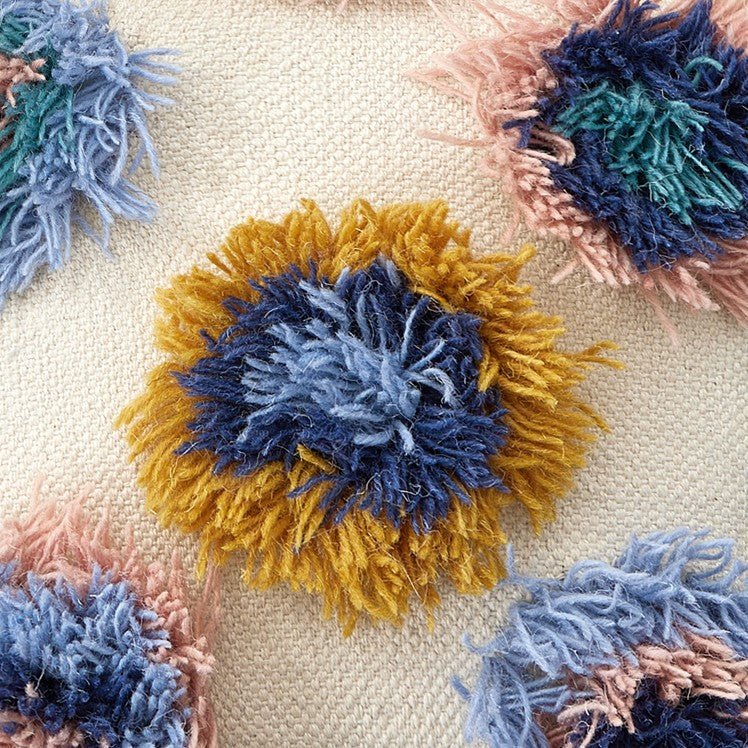 Shaggy Pom Poms Embroidered Throw Pillow, close-up detail