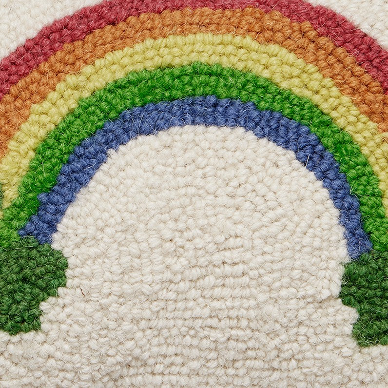 Shamrock Rainbow Hooked Wool St. Patrick's Day Throw Pillow, close-up detail