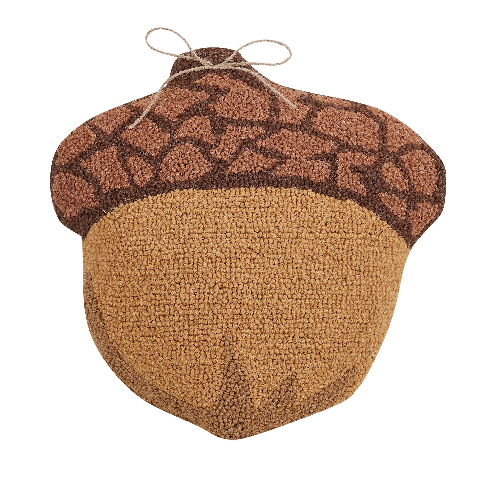 Shaped Acorn Hooked Wool Fall Harvest Throw Pillow, 14x14 inch, front view