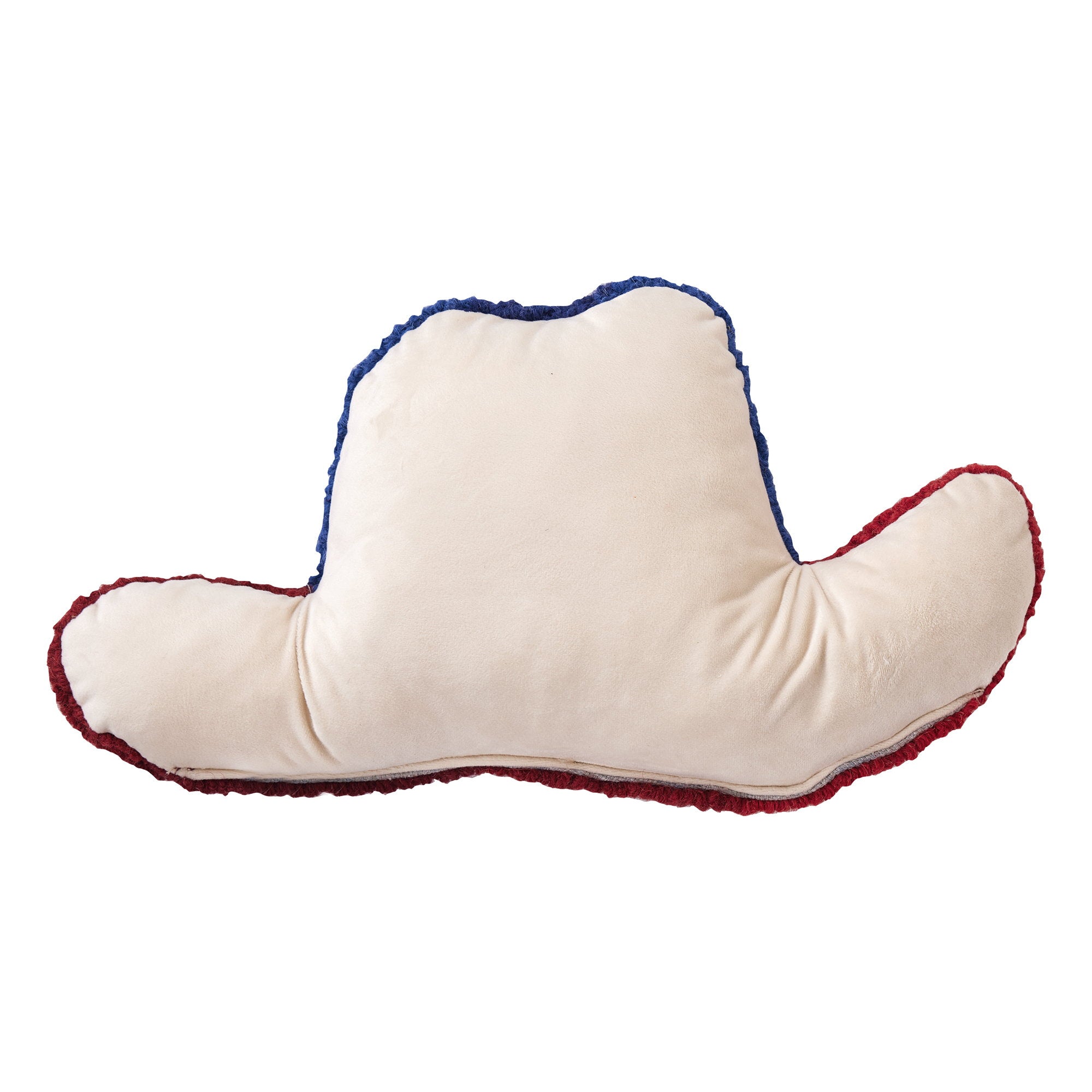 Reverse side of the Shaped Cowboy Patriotic Hat Hooked Wool Throw Pillow, 9x16 inch