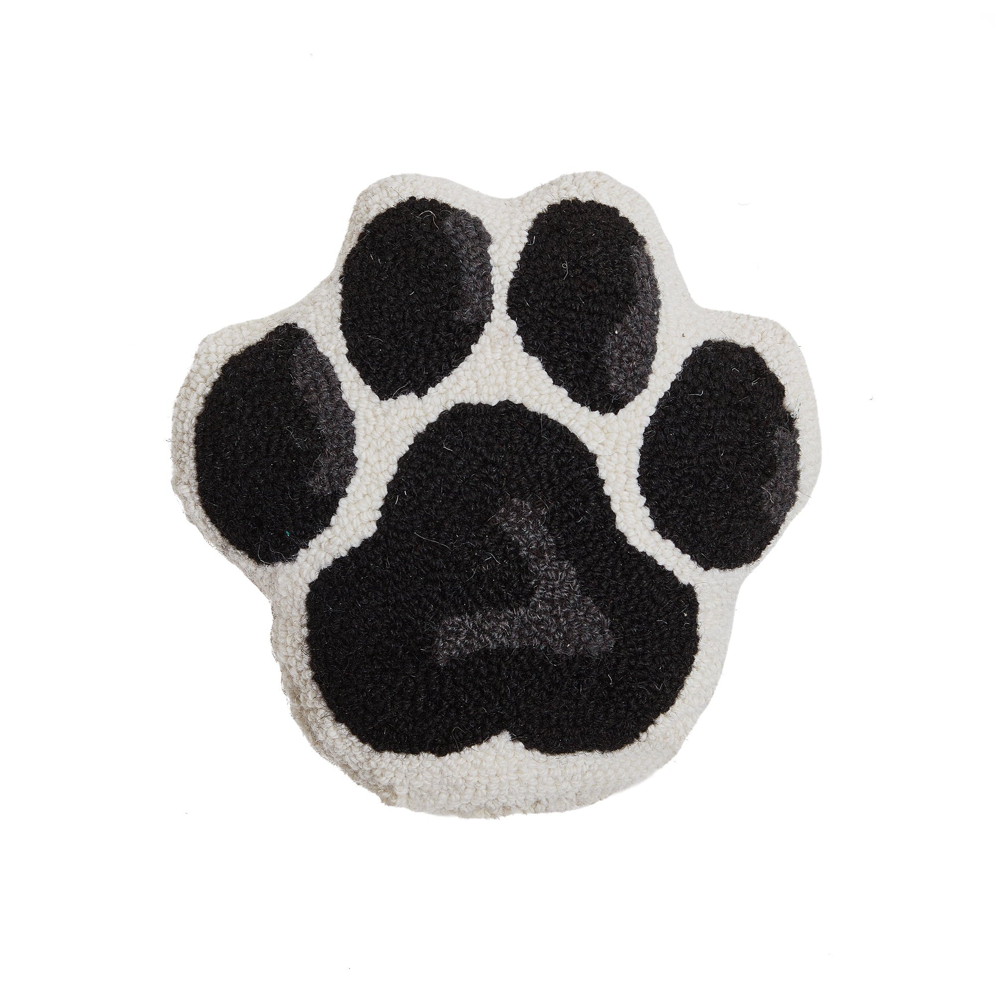 Shaped Dog Paw Hooked Wool Throw Pillow, 10x10 inch, front view