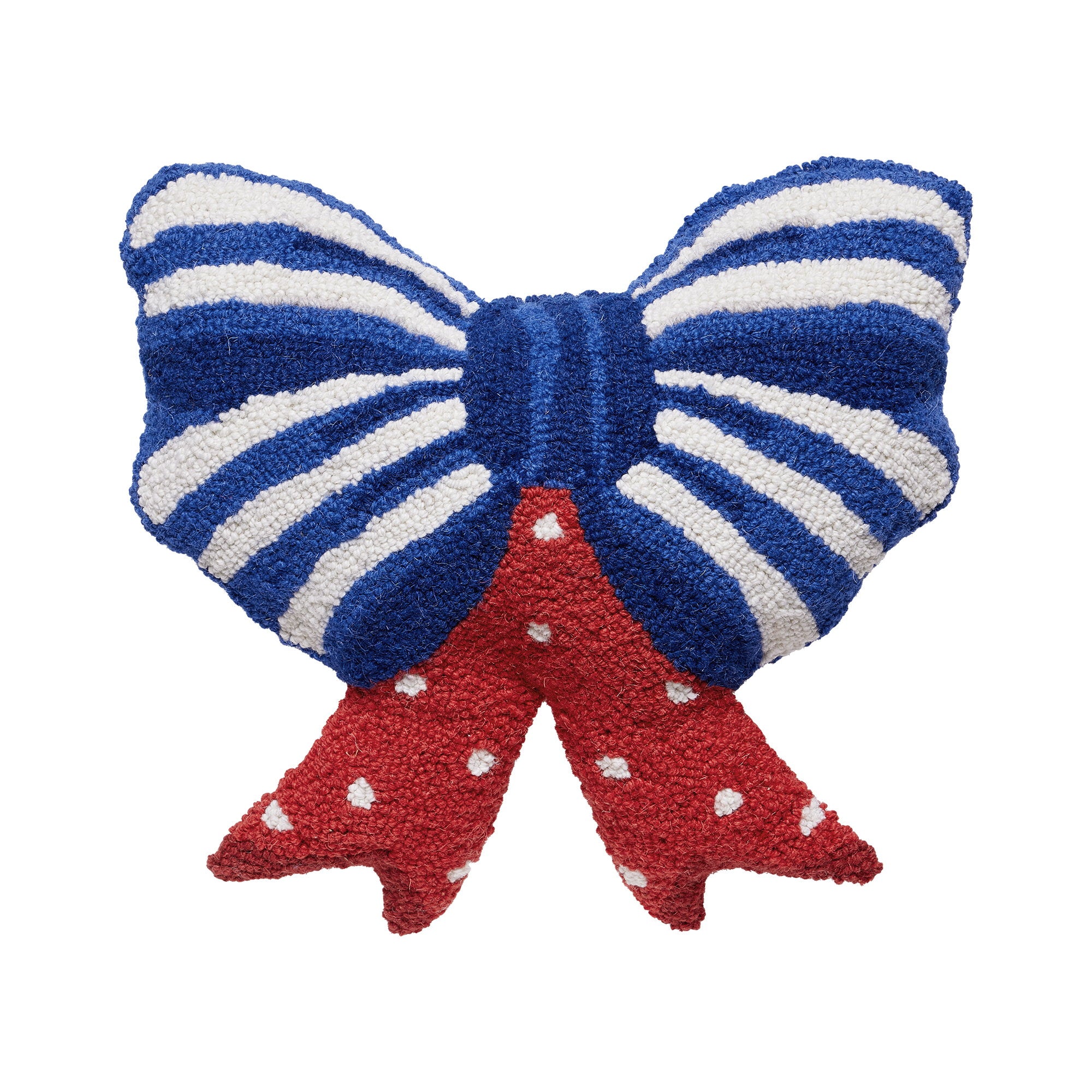 Shaped Patriotic Bow Hooked Wool Throw Pillow, 16x16 inch, front view