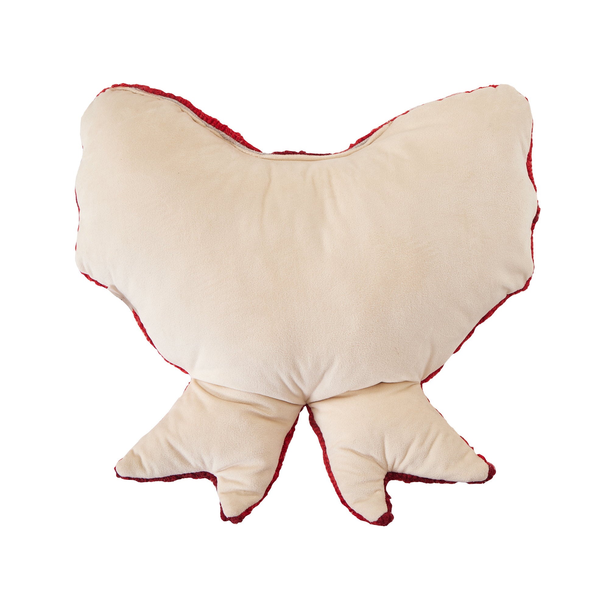 Reverse side of the Shaped Red & White Bow Hooked Wool Christmas Throw Pillow, 16x16 inch