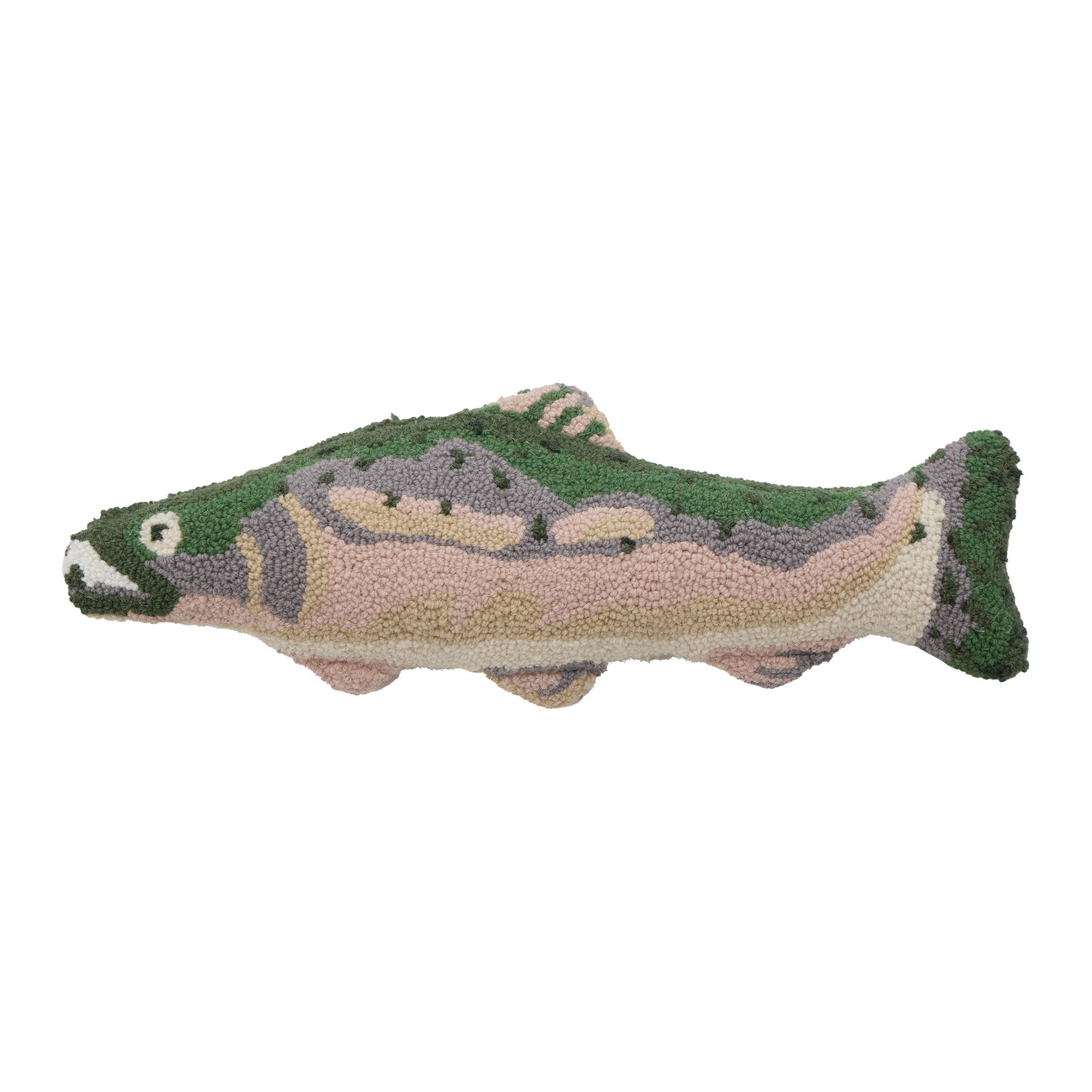 Shaped Salmon Hooked Wool Throw Pillow, 8x22 inch, front view