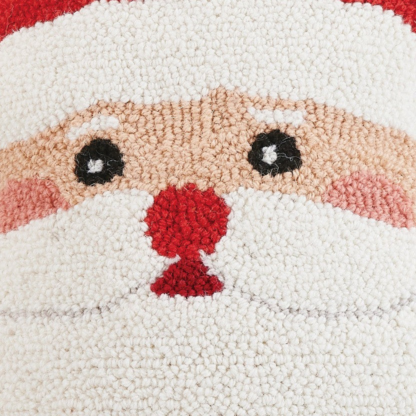 Shaped Santa Face Hooked Wool Christmas Throw Pillow, close-up detail